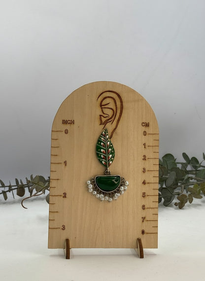 Silver Oxidized Handpainted Leaf & Green Monalisa Stone Earrings for Women - Festive Wear