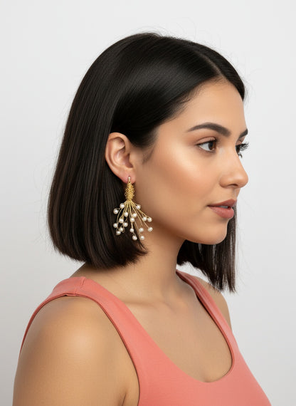 Wire Winding Gold Plated Trendy Freshwater Natural Cultural Pearl Fashion Dangler Earrings for Women