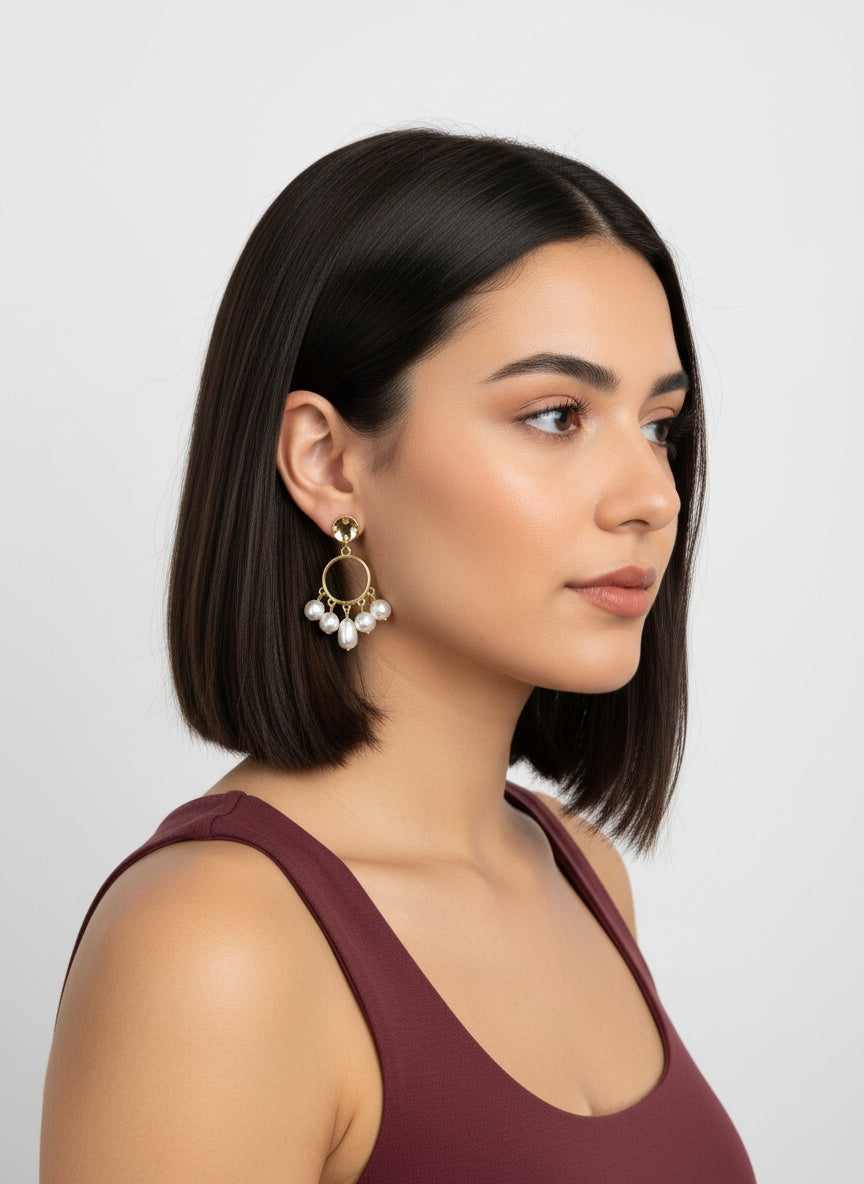 Small Circle Shaped Hanging Pearl Earring for Women