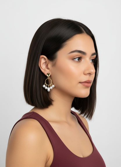 Small Circle Shaped Hanging Pearl Earring for Women
