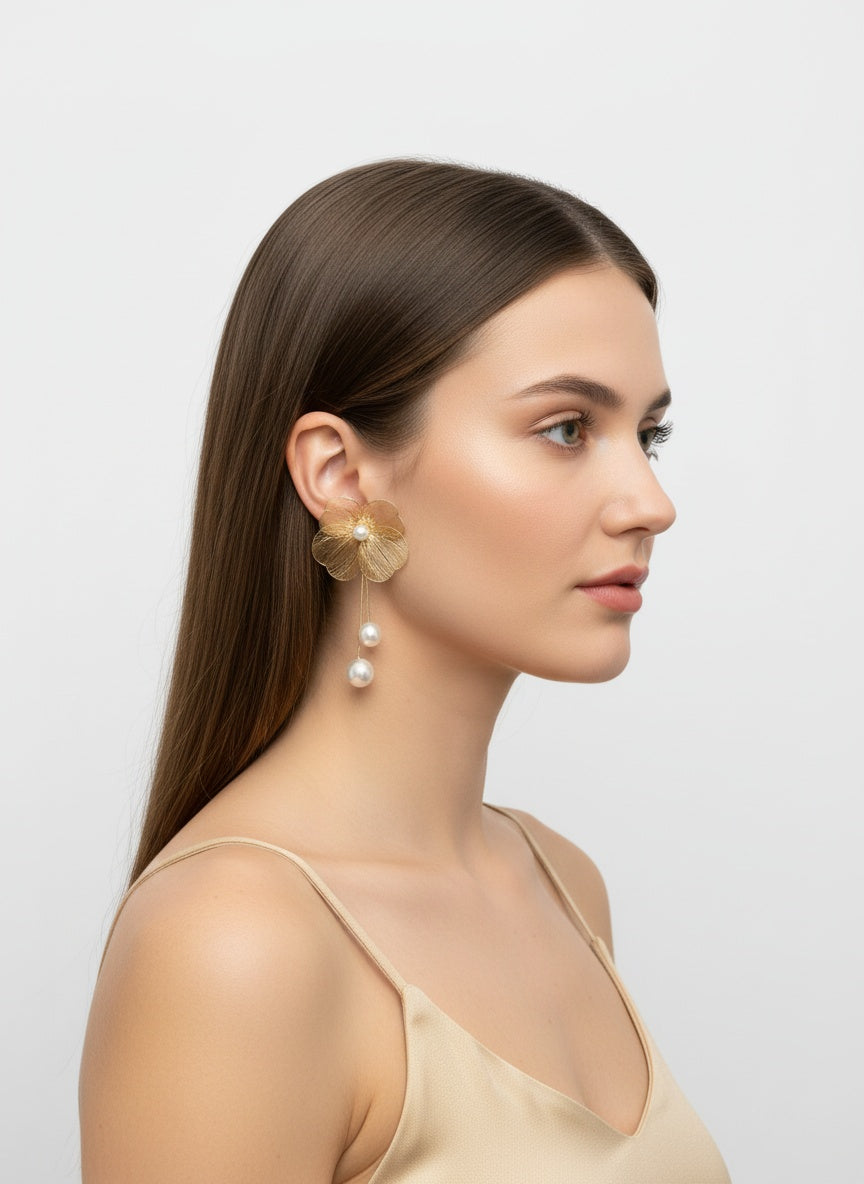 Trendy Pearl Floral Dangler Earring for Women