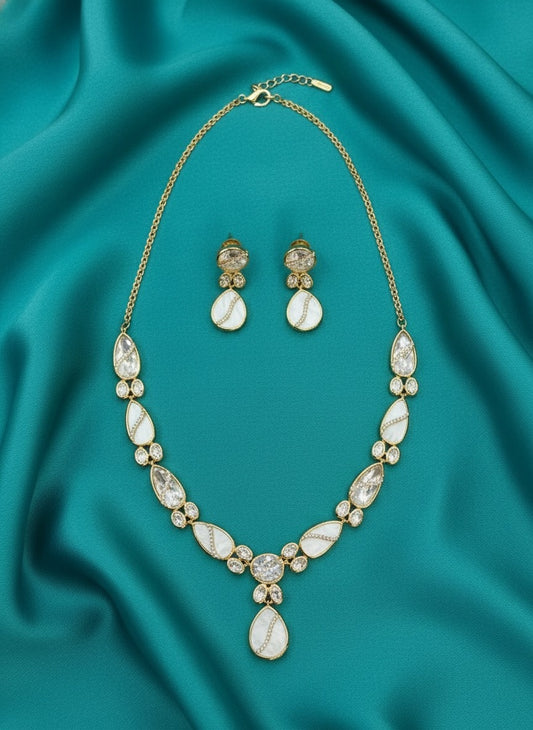 Mother of  Pearls Drops and Kundan Stones Necklace Set for Women