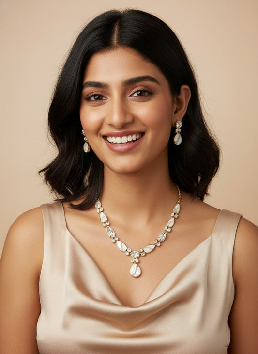 Mother of  Pearls Drops and Kundan Stones Necklace Set for Women