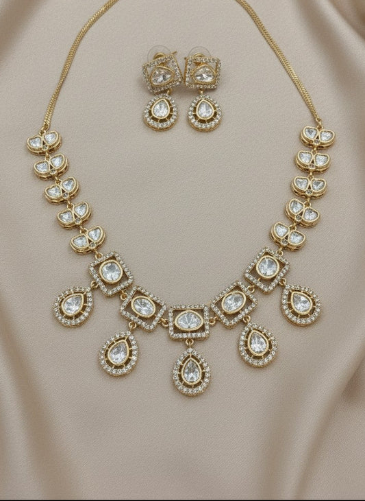 Kundan and AD stones Necklace set with Kundan Drops for Women