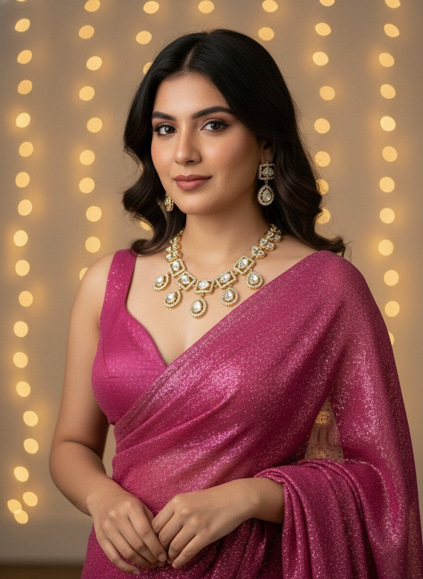 Kundan and AD stones Necklace set with Kundan Drops for Women