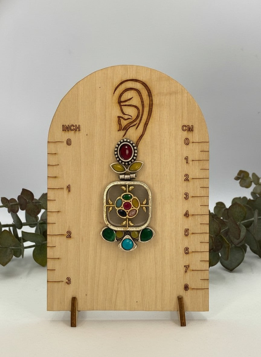 Firoza Persian Motifs Dual-Tone Black Monalisa Stone Dangler Earrings for Women - Festive Wear