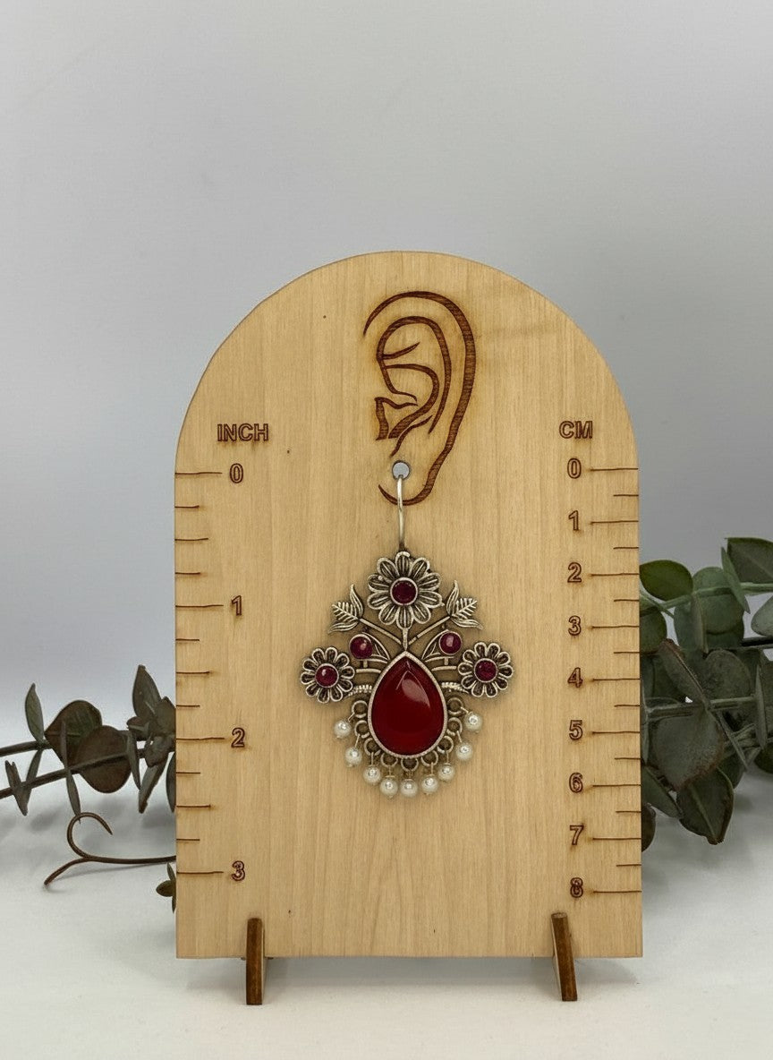 Silver Oxidized Floral Drop Earrings with Black Monalisa Stones & Pearl Cluster Detailing for Women - Office & Casual Wear