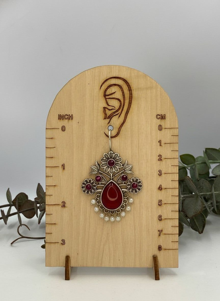 Silver Oxidized Floral Drop Earrings with Dark Blue Aqua Monalisa Stones & Pearl Cluster Detailing for Women - Office & Casual Wear