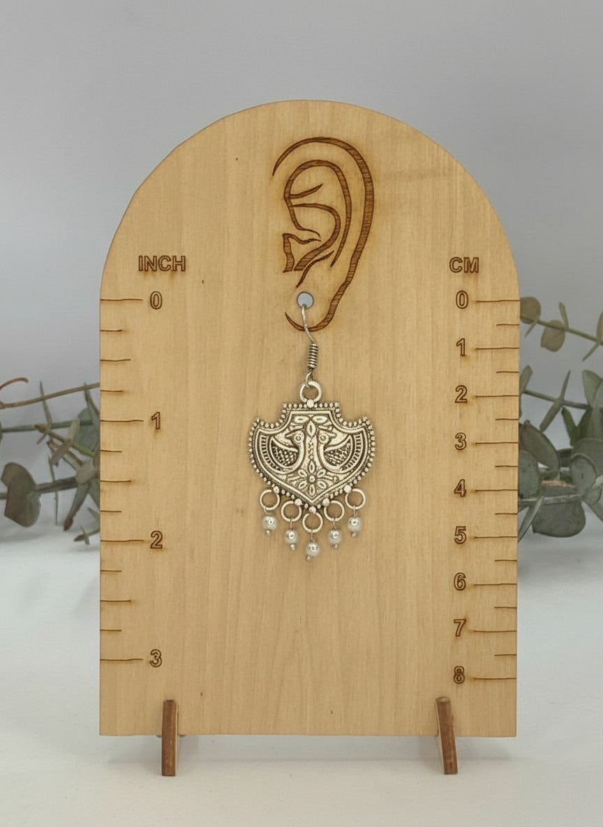 Silver Oxidized Tribal Shield Pearl Drop Hook Earrings for Women - All Occasions wear