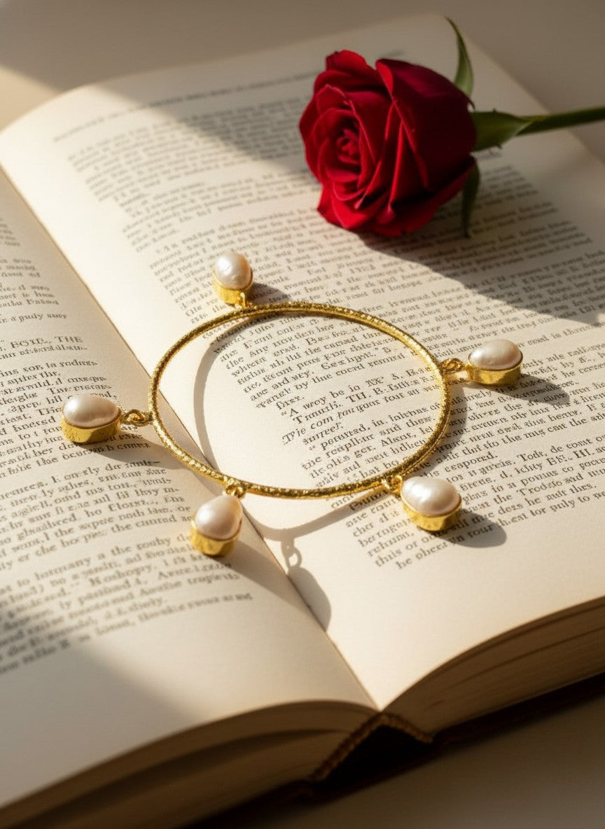 Luna Gold-Plated Baroque Pearl Drop Charm Bangle Bracelet for Women - All Occasions