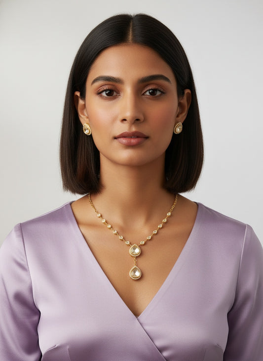 Handcrafted Gold Kundan Lariat-Style Necklace Set