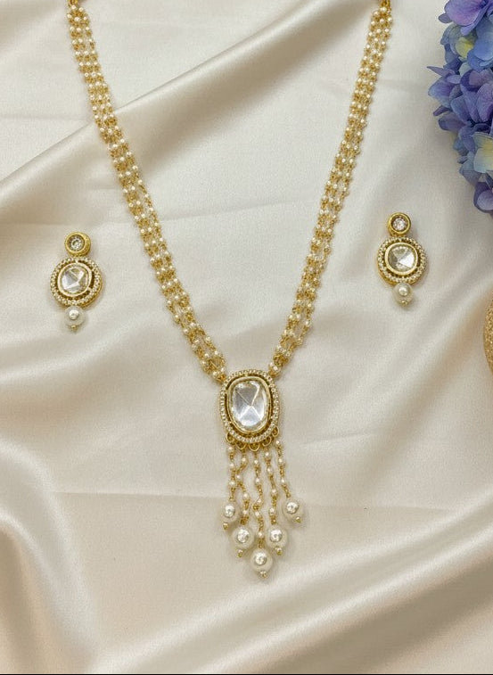 Traditional Gold Plated Multi-Layer Pearl Kundan Necklace Set