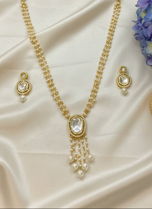 Traditional Gold Plated Multi-Layer Pearl Kundan Necklace Set