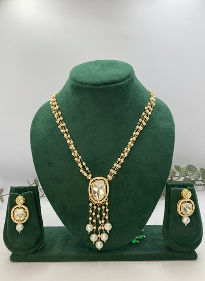 Traditional Gold Plated Multi-Layer Pearl Kundan Necklace Set
