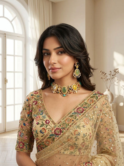 Indrani Multi-Colour Natural Stone & Polki Necklace Set for Women - Festive Ethnic Wear
