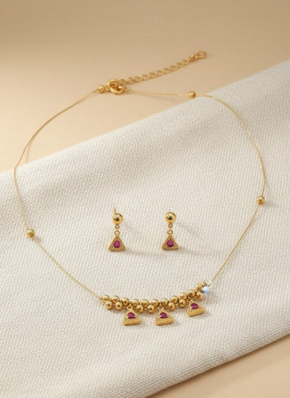 Invisible Minimal Triangle Austrian Stone Pendant Necklace Set for Women - All Occasions Wear