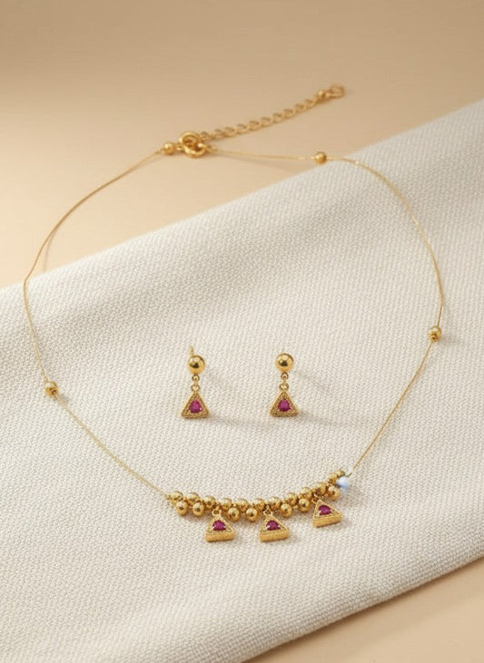 Invisible Minimal Triangle Austrian Stone Pendant Necklace Set for Women - All Occasions Wear