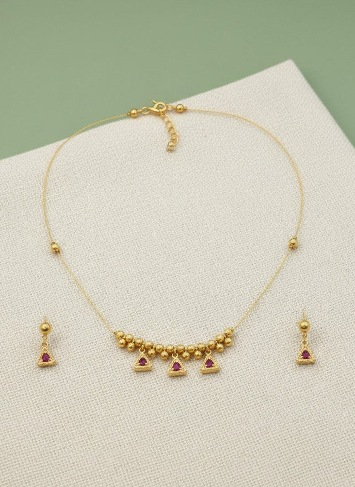 Invisible Minimal Triangle Austrian Stone Pendant Necklace Set for Women - All Occasions Wear