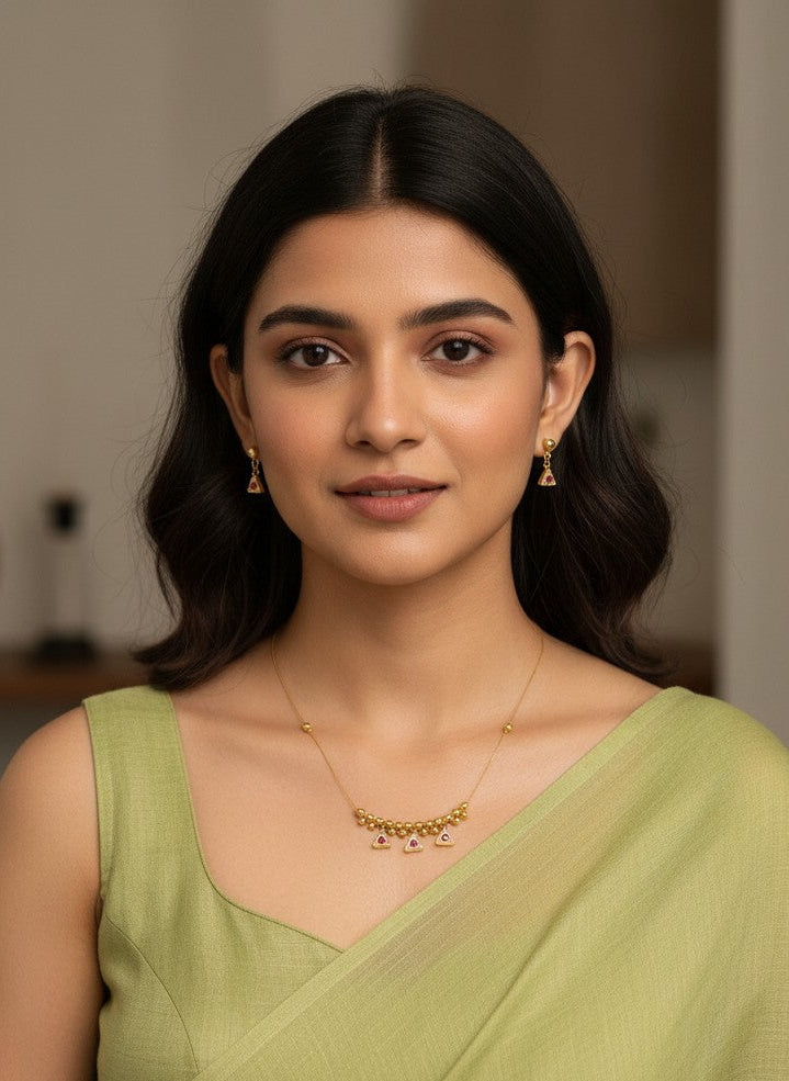 Invisible Minimal Triangle Austrian Stone Pendant Necklace Set for Women - All Occasions Wear