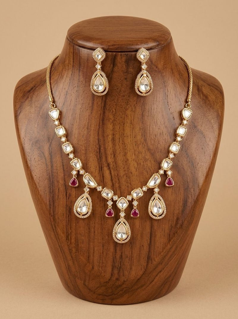 Ishani Polki & Ruby Drop Necklace Set for Women - Festive & Special Occasion Wear