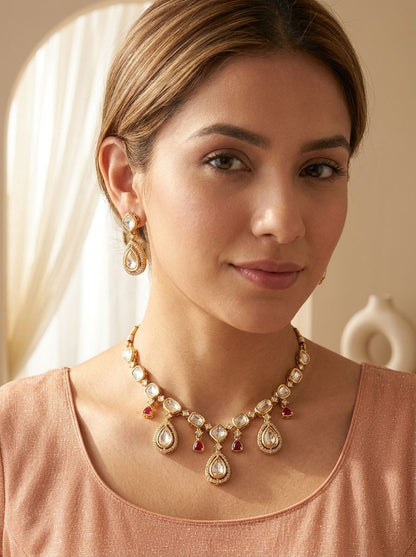 Ishani Polki & Ruby Drop Necklace Set for Women - Festive & Special Occasion Wear