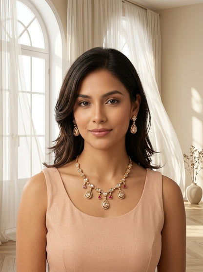 Ishani Polki & Ruby Drop Necklace Set for Women - Festive & Special Occasion Wear
