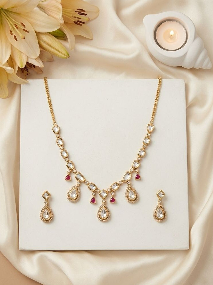 Ishani Polki & Ruby Drop Necklace Set for Women - Festive & Special Occasion Wear