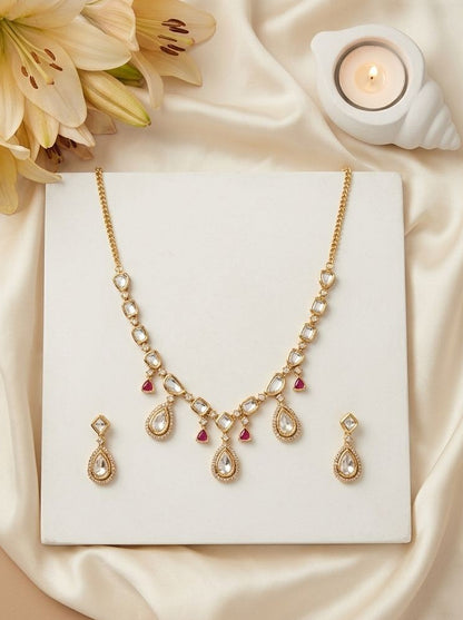 Ishani Polki & Ruby Drop Necklace Set for Women - Festive & Special Occasion Wear