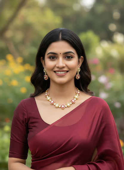 Heirloom handcrafted 22K Gold Plated Premium Kundan Choker Necklace Set