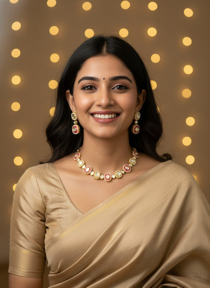 Heirloom handcrafted 22K Gold Plated Premium Kundan Choker Necklace Set