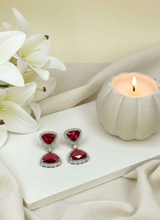 Sparkling Trendy Silver Plated Austrian and Crystal Stone Dangler Earrings - Dark Pink