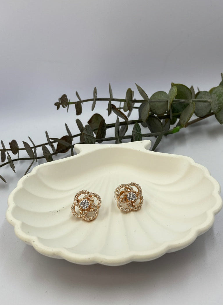 Rose Gold Plated CZ and American Diamond Trendy Look Stud Earrings