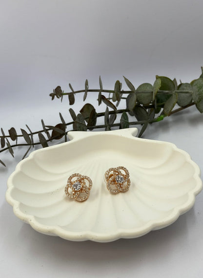 Rose Gold Plated CZ and American Diamond Trendy Look Stud Earrings