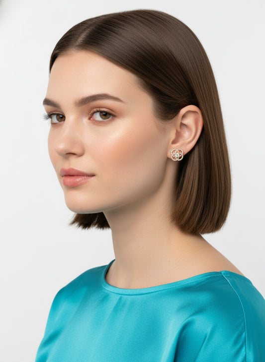 Rose Gold Plated CZ and American Diamond Trendy Look Stud Earrings