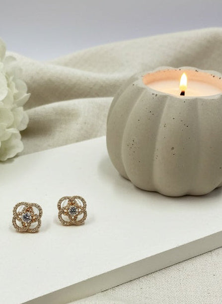 Rose Gold Plated CZ and American Diamond Trendy Look Stud Earrings
