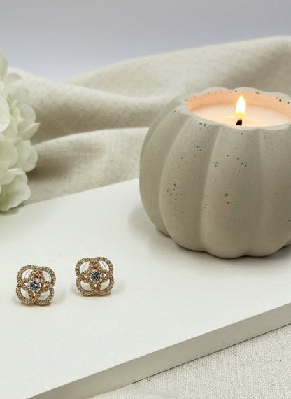Rose Gold Plated CZ and American Diamond Trendy Look Stud Earrings