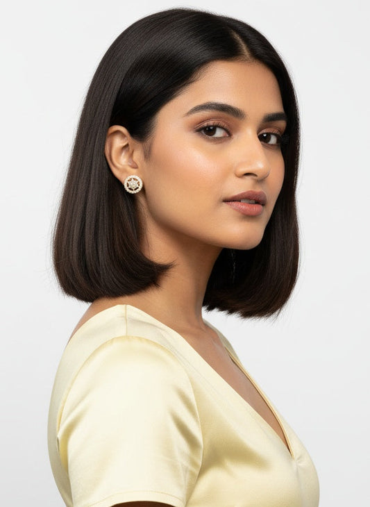 Rose Gold Plated CZ and American Diamond Floral Trendy Fashion Stud Earring