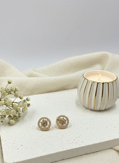 Rose Gold Plated CZ and American Diamond Floral Trendy Fashion Stud Earring