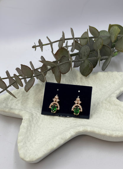 Rose Gold Plated CZ & Diamond Beautiful Studs Earrings for Women - Green