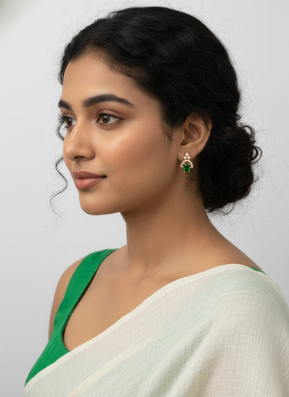 Rose Gold Plated CZ & Diamond Beautiful Studs Earrings for Women - Green