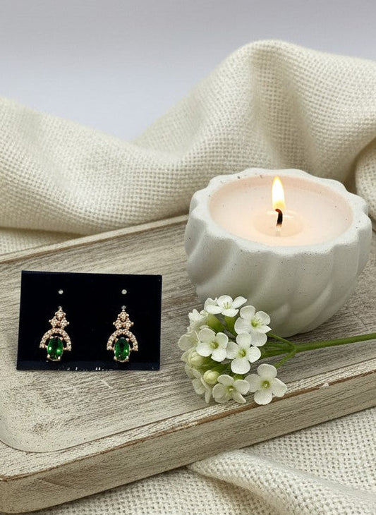 Rose Gold Plated CZ & Diamond Beautiful Studs Earrings for Women - Green