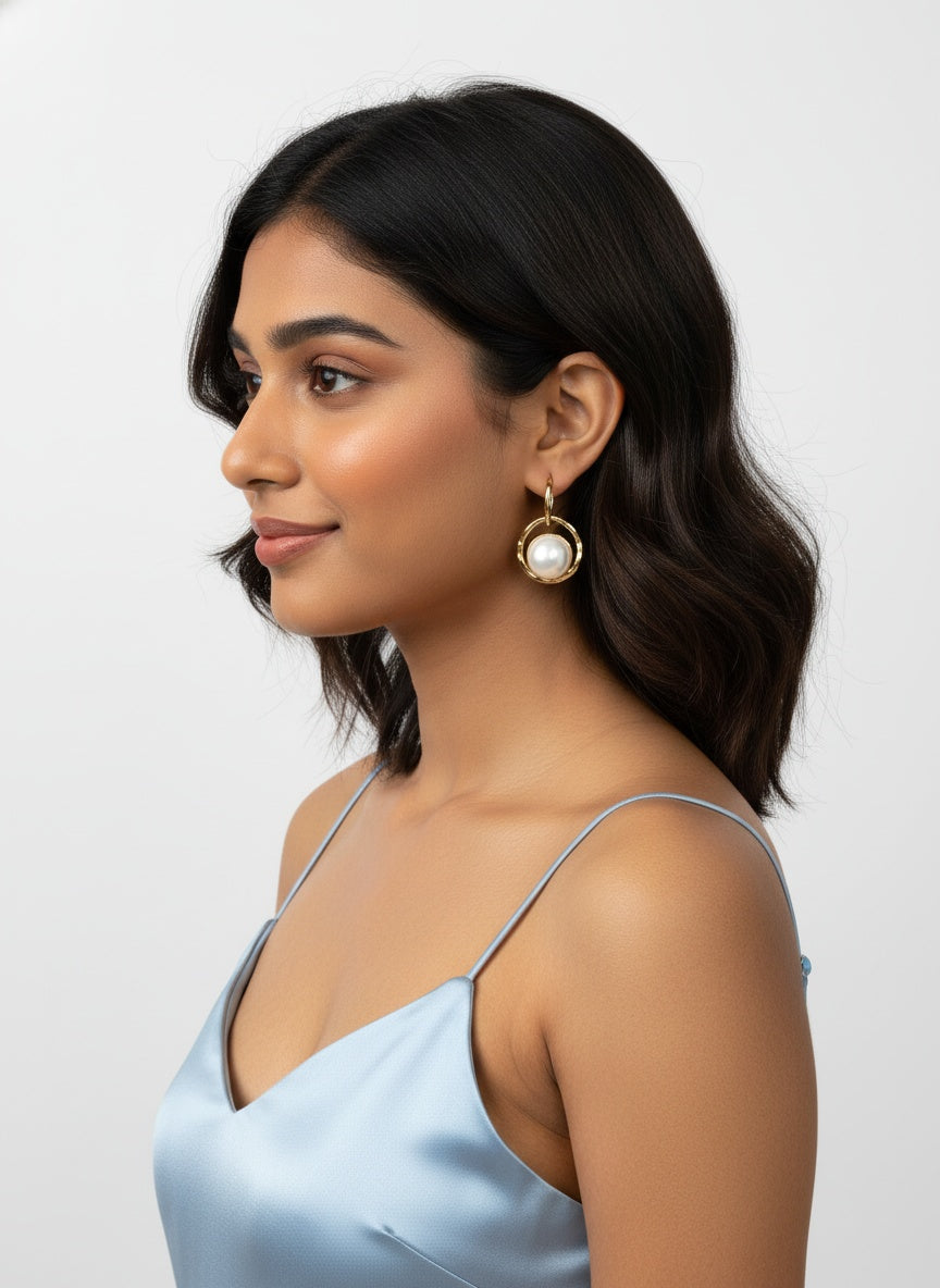 Stylish Gold-Plated Lightweight Freshwater Pearl Drop Dangler trendy Chunky Earrings