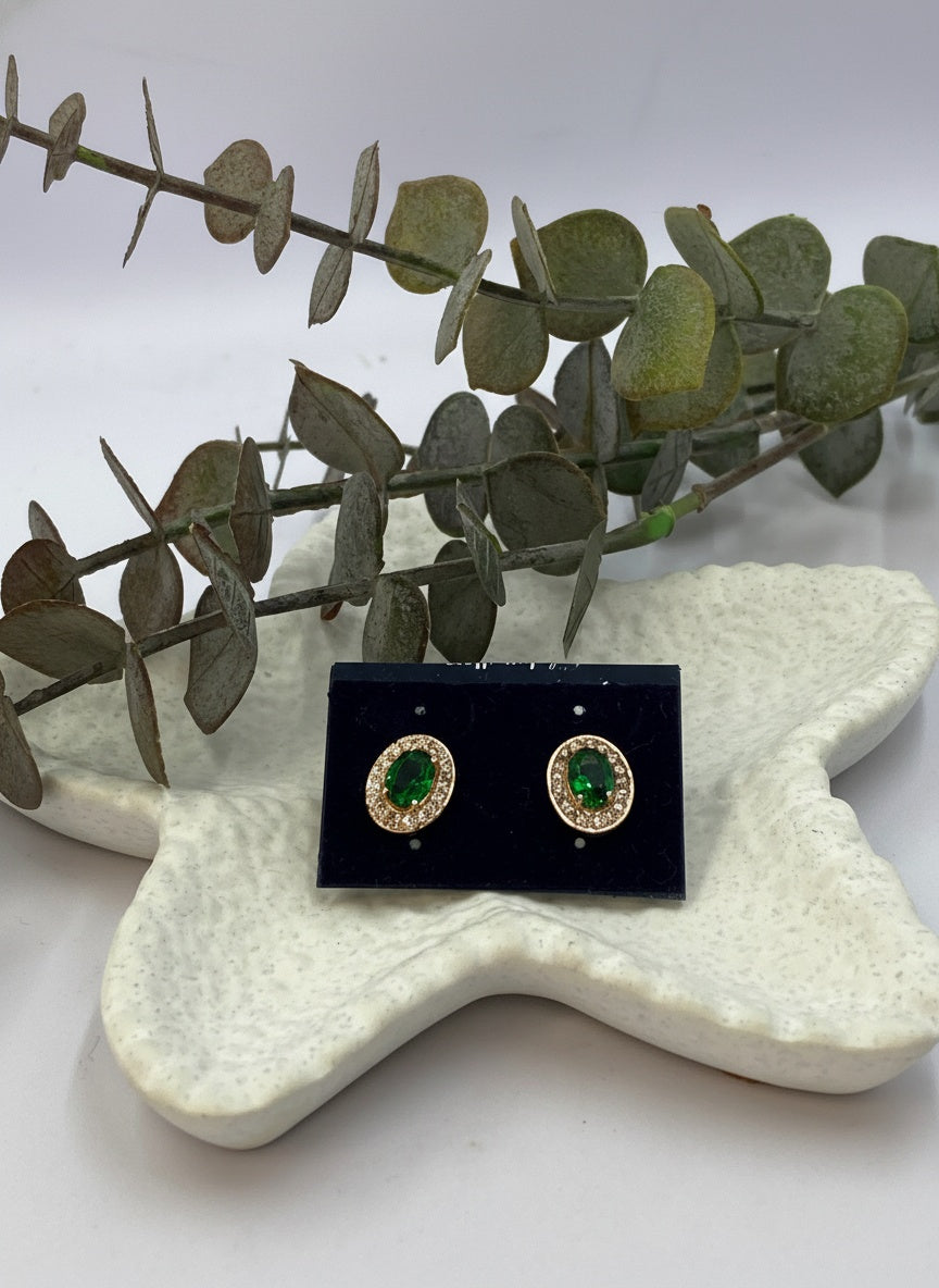 Rose Gold Plated CZ American Diamond Oval Shape Trendy Stud Earrings