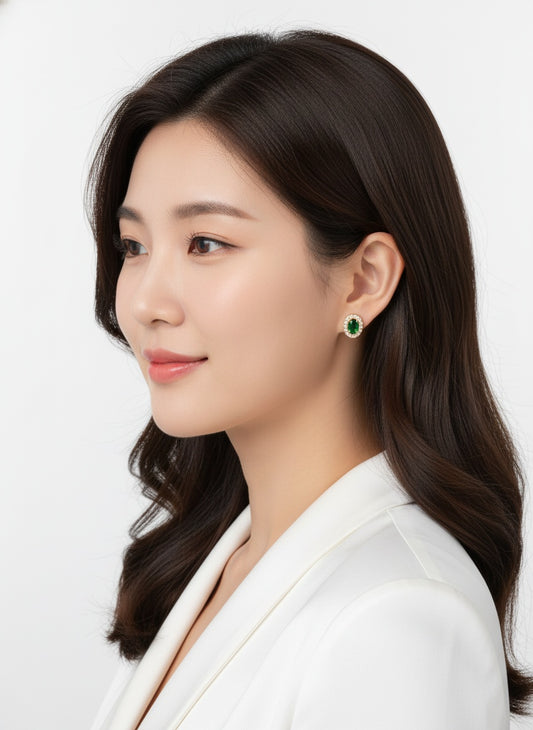 Rose Gold Plated CZ American Diamond Oval Shape Trendy Stud Earrings