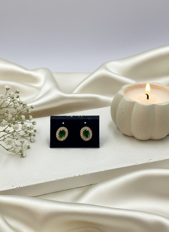 Rose Gold Plated CZ American Diamond Oval Shape Trendy Stud Earrings