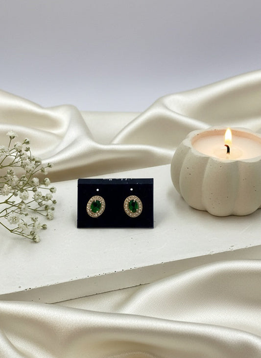 Rose Gold Plated CZ American Diamond Oval Shape Trendy Stud Earrings