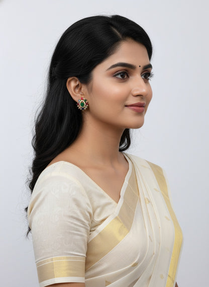 American Diamond with multicolor Navaratna Stones gold plated traditional Stud Earrings