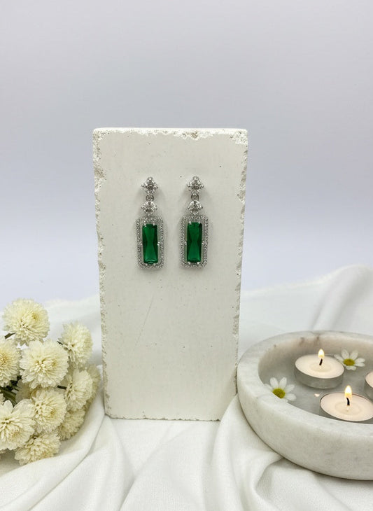 Trendy American Diamond Rectangle Silver Plated Dangler Earrings