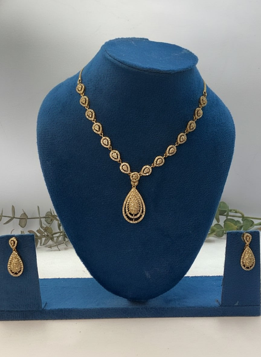 Victorian Mehendi Polish AD Teardrop Necklace Set for Women - Special Occasions