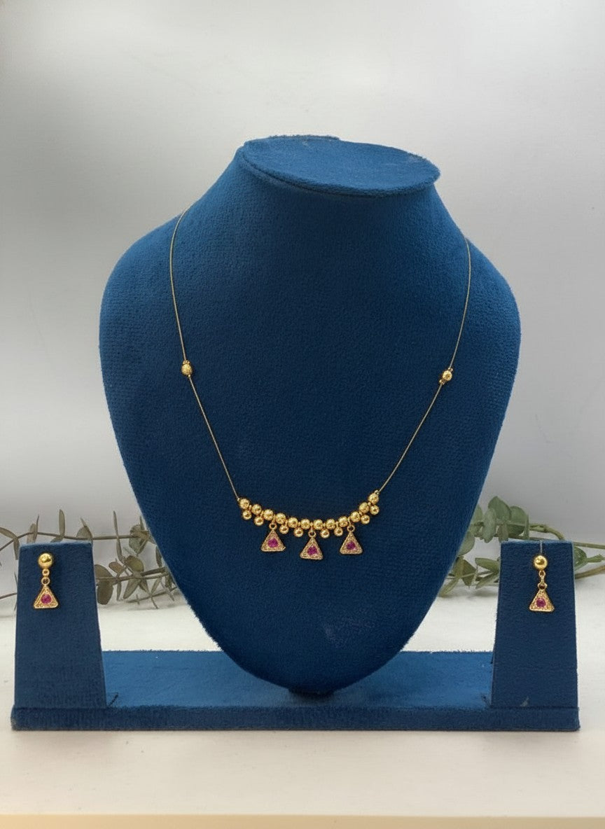 Gold Plated Invisible Minimal Triangle Austrian Stone Pendant Necklace Set for Women - All Occasions Wear